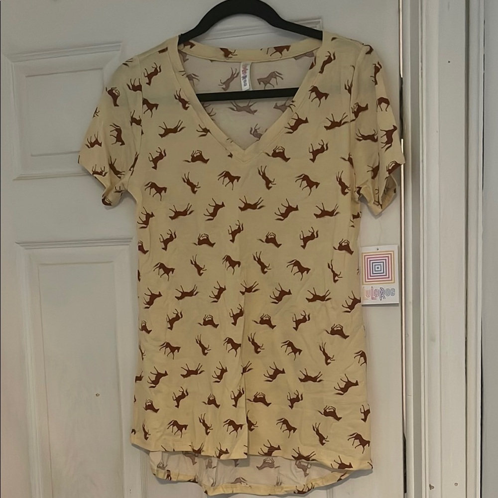 LuLaRoe Cream and Brown Fitted Short Sleeve T-Shirt